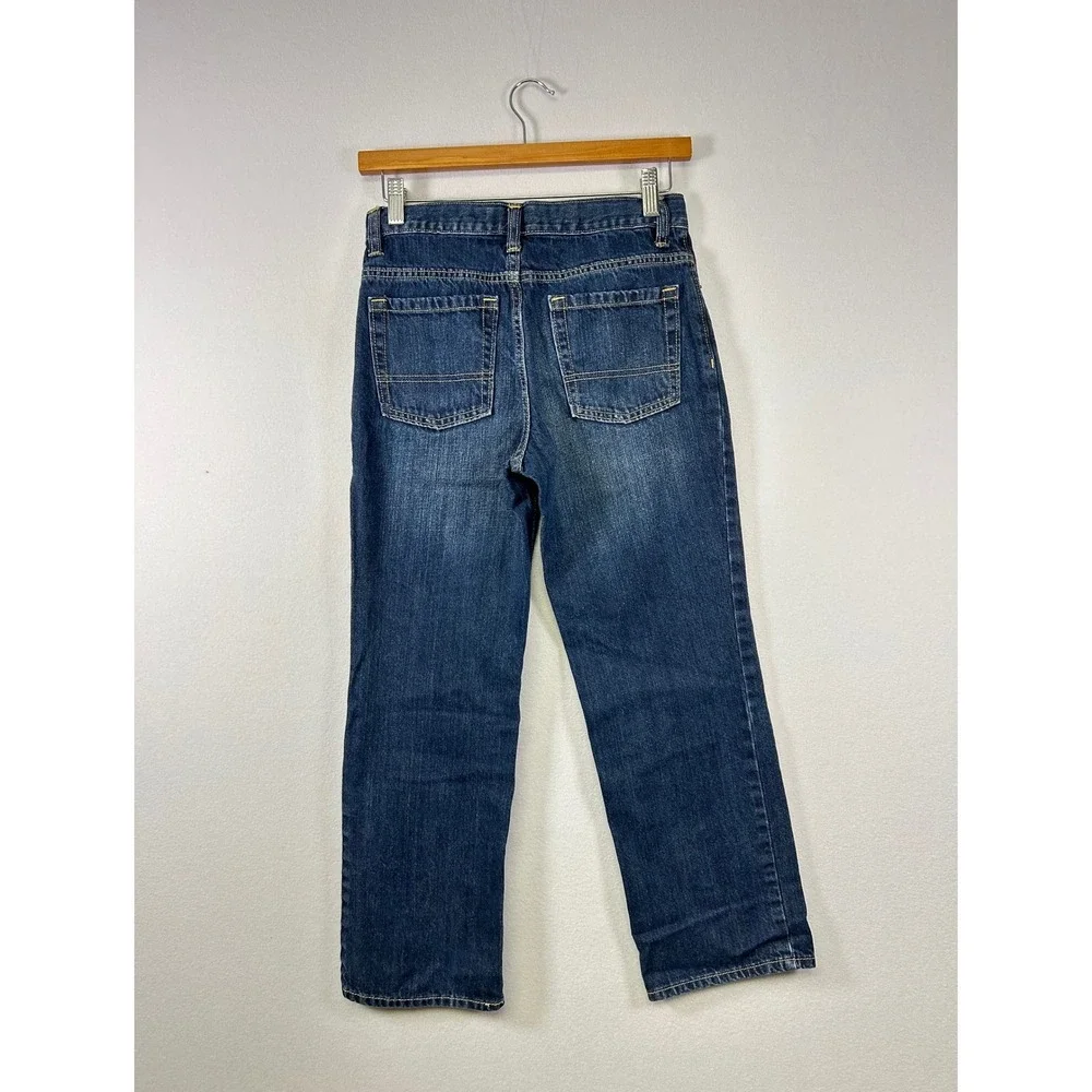 Old Navy Straight Leg Jeans Boys 10 Husky Blue Dark Wash Adjustable Waist Cotton